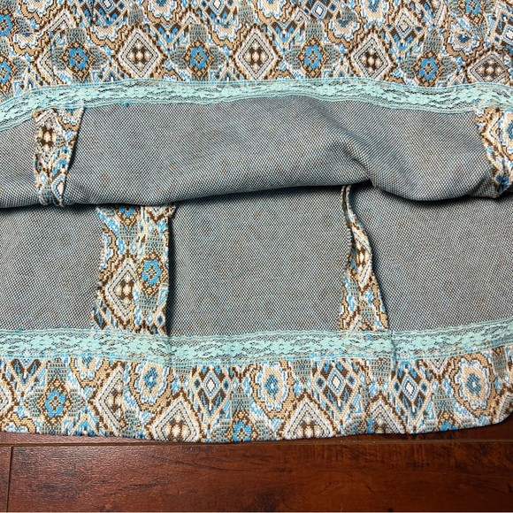 VINTAGE 1960s Babydoll Mini A-Line Shift Dress Geometric Print Blue Vtg 70s - Picture 8 of 9